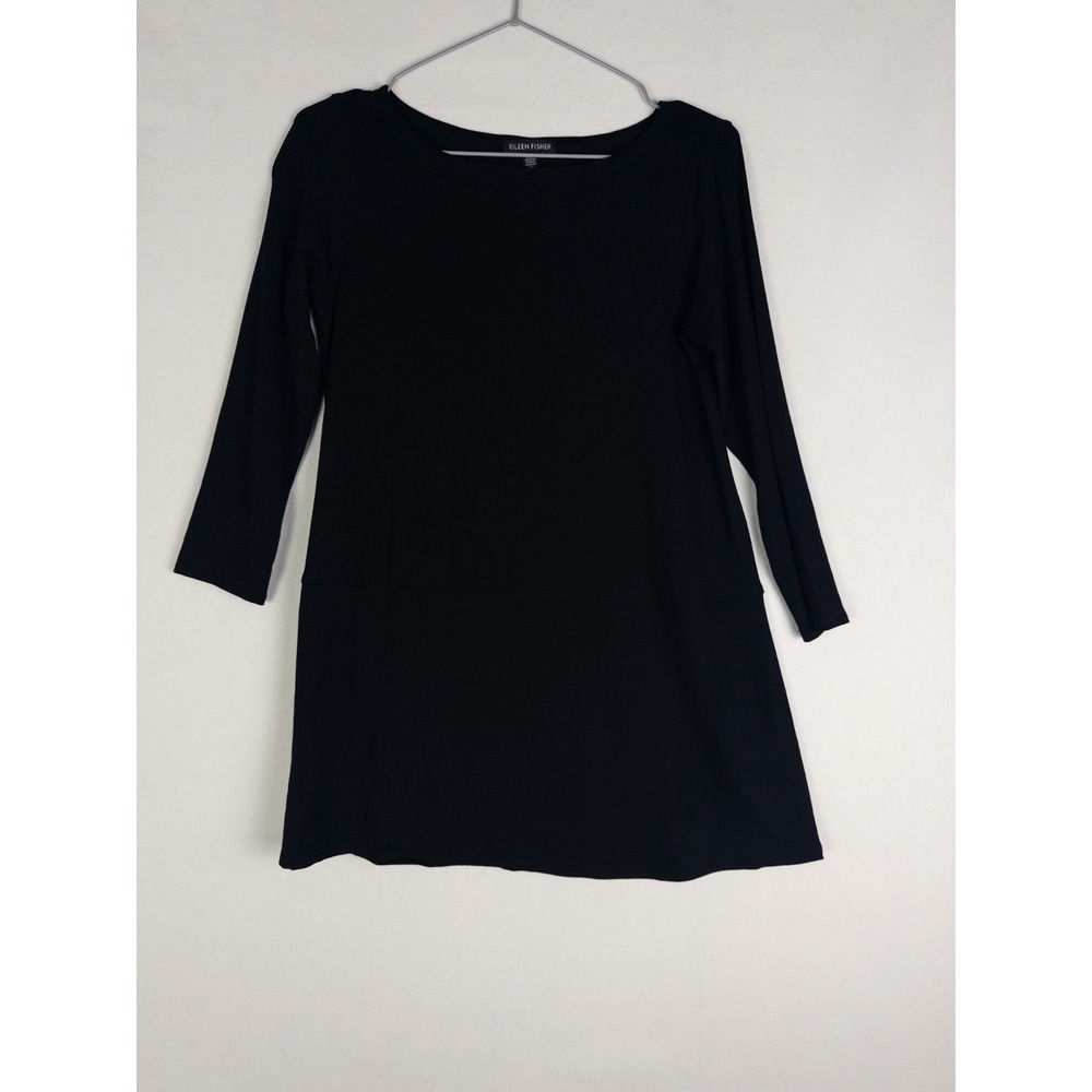 Eileen Fisher Top Womens XXS Black Round Neck 3/4 Sleeve‎ Minimalist Oversized